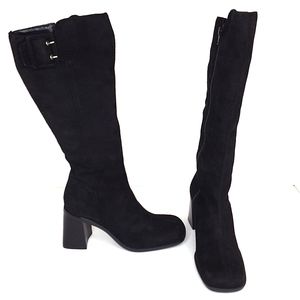 NINE WEST Black Suede Knee High Heel Boots 6M